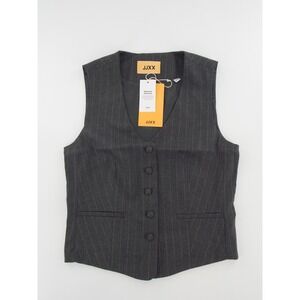 JJXX Waistcoat Pinstripe Herringbone Button Front Vest Women Size S Dark Gray